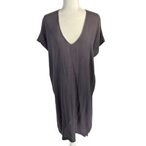 Felicite Women's Charcoal Gray Cotton V Neck Short Sleeve Shift Dress Size 2